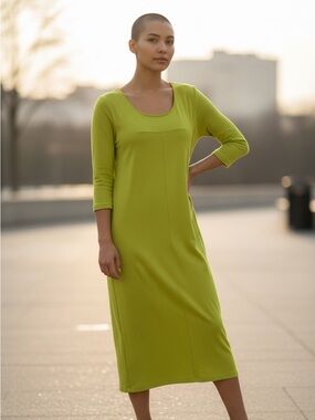 Bailey Three-Quarter Sleeve Midi Dress in Lime XXL Made in Canada